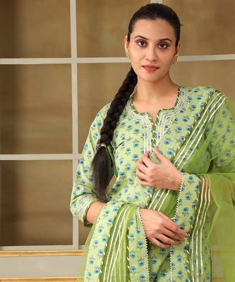 Saadgi blue paisley green straight suit set 5