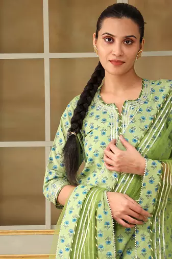 Saadgi blue paisley green straight suit set