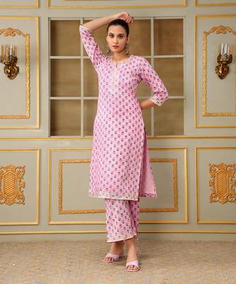 Saadgi blue paisley pink straight suit set 2