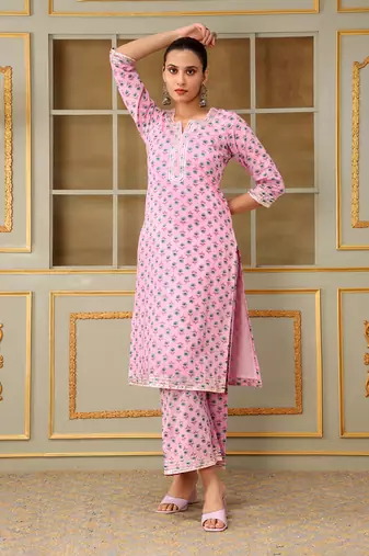 Saadgi blue paisley pink straight suit set