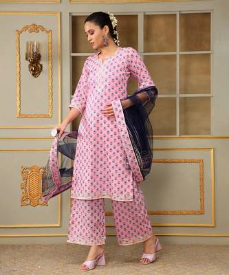 Saadgi blue paisley pink straight suit set 3