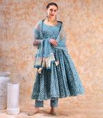 Dil kash powder blue bhendhaj anarkali set