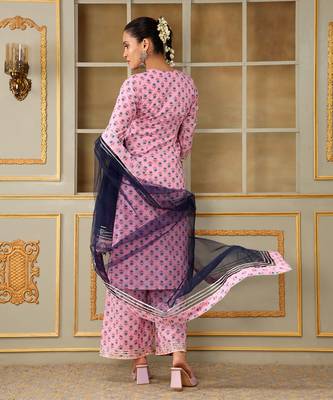 Saadgi blue paisley pink straight suit set 5