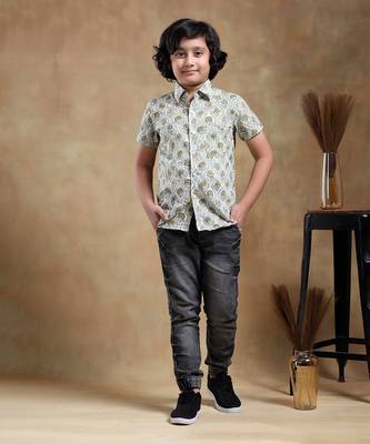 Bachpan mehendi green paisley cotton hand block shirt 2