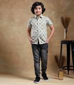 Bachpan mehendi green paisley cotton hand block shirt