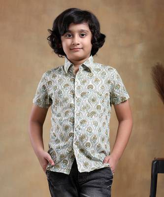 Bachpan mehendi green paisley cotton hand block shirt 1