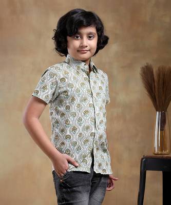 Bachpan mehendi green paisley cotton hand block shirt 3