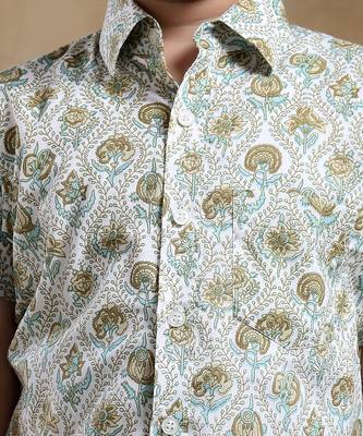 Bachpan mehendi green paisley cotton hand block shirt 5
