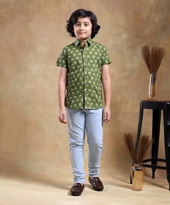 Bachpan mehendi green cotton hand block shirt 1