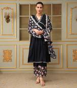 Saadgi pink lotus black straight suit set