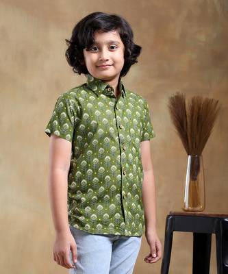 Bachpan mehendi green cotton hand block shirt 2