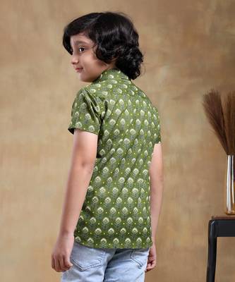 Bachpan mehendi green cotton hand block shirt 3