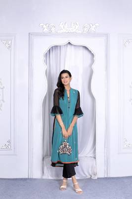 Nikhaar green embroidered georgette straight cut kurta & 1