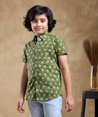 Bachpan mehendi green cotton hand block shirt 5