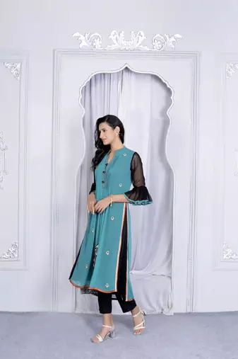Nikhaar green embroidered georgette straight cut kurta &