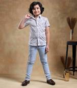 Bachpan moksha grey cotton hand block half sleeve