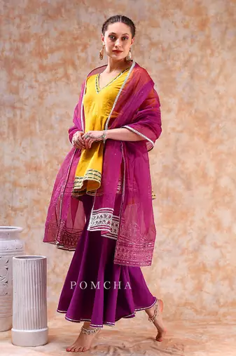 Dil kash yellow purple sharara set
