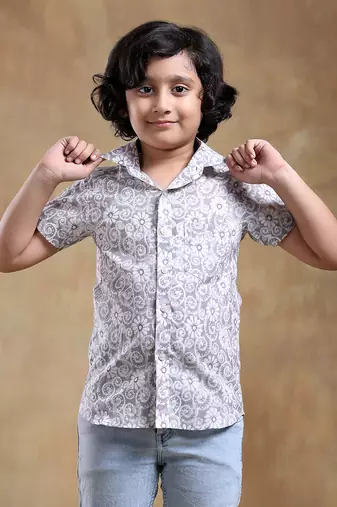 Bachpan moksha grey cotton hand block half sleeve
