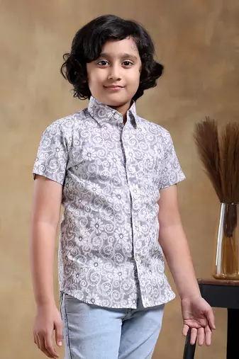 Bachpan moksha grey cotton hand block half sleeve