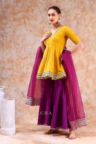 Dil kash yellow purple sharara set