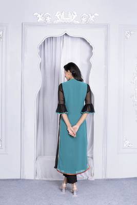 Nikhaar green embroidered georgette straight cut kurta & 5