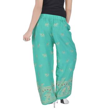 Rama Green Jaipuri Gold Print Cotton Palazzo 2