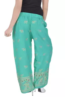 Rama Green Jaipuri Gold Print Cotton Palazzo