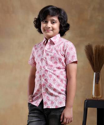 Bachpan gulabi phool cotton hand block shirt 1