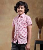 Bachpan gulabi phool cotton hand block shirt