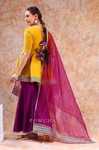 Dil kash yellow purple sharara set