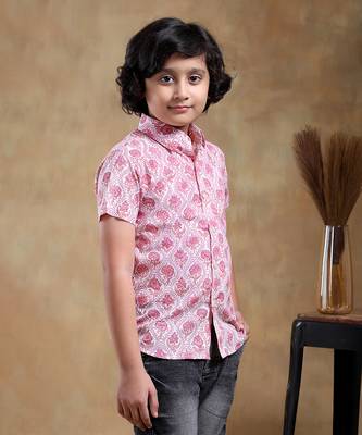 Bachpan gulabi phool cotton hand block shirt 3