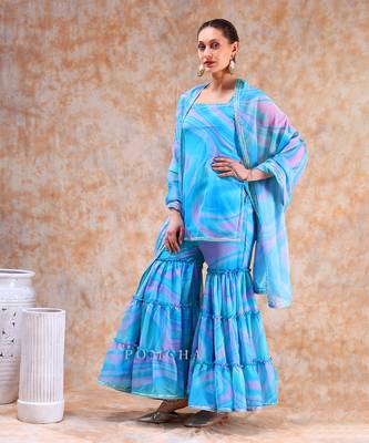 Dil kash blue marbel print sharara set 1