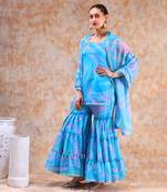 Dil kash blue marbel print sharara set