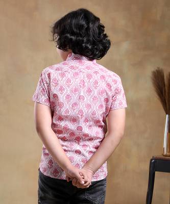 Bachpan gulabi phool cotton hand block shirt 4