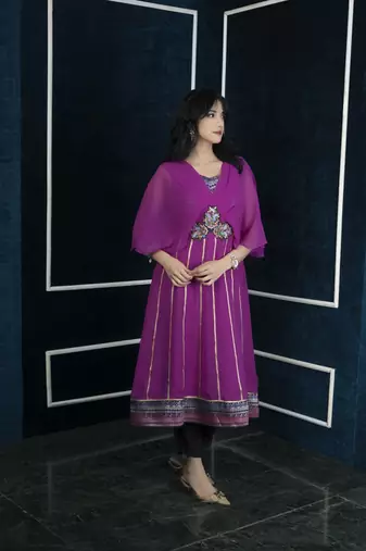 Nikhaar pink embroidered georgette anarkali kurta &