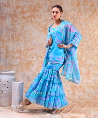 Dil kash blue marbel print sharara set 2