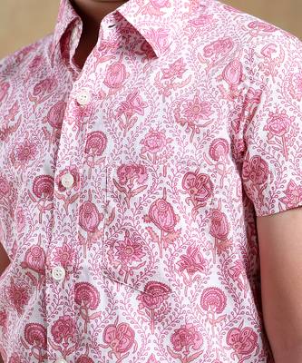 Bachpan gulabi phool cotton hand block shirt 5
