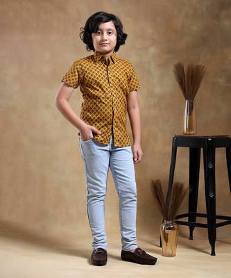 Bachpan darpan mustard cotton hand block shirt 1