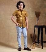 Bachpan darpan mustard cotton hand block shirt