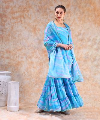 Dil kash blue marbel print sharara set 3