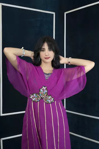 Nikhaar pink embroidered georgette anarkali kurta &
