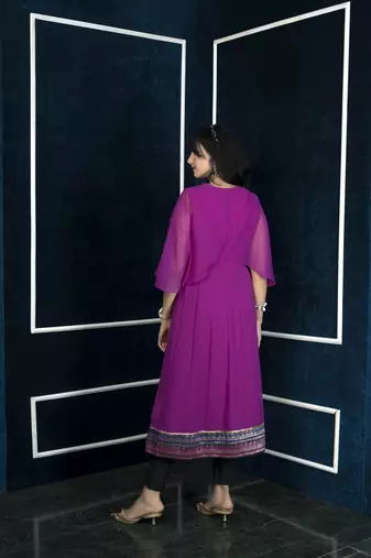 Nikhaar pink embroidered georgette anarkali kurta &