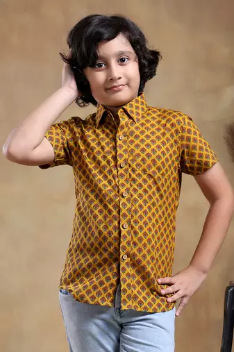 Bachpan darpan mustard cotton hand block shirt