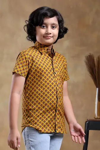 Bachpan darpan mustard cotton hand block shirt