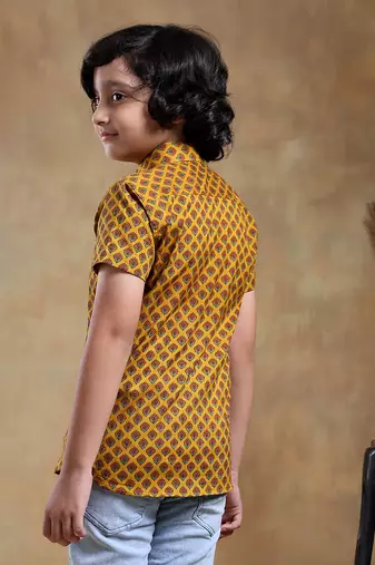 Bachpan darpan mustard cotton hand block shirt