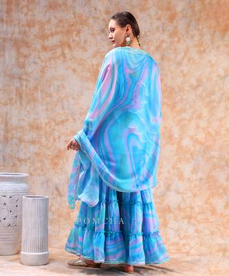Dil kash blue marbel print sharara set 5