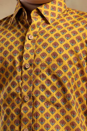 Bachpan darpan mustard cotton hand block shirt