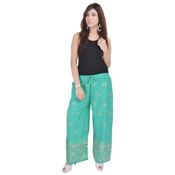 Rama Green Jaipuri Gold Print Cotton Palazzo 3