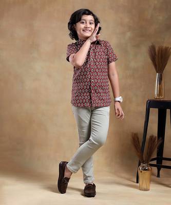 Bachpan dahleez maroon cotton hand block shirt 2