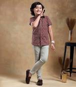 Bachpan dahleez maroon cotton hand block shirt
